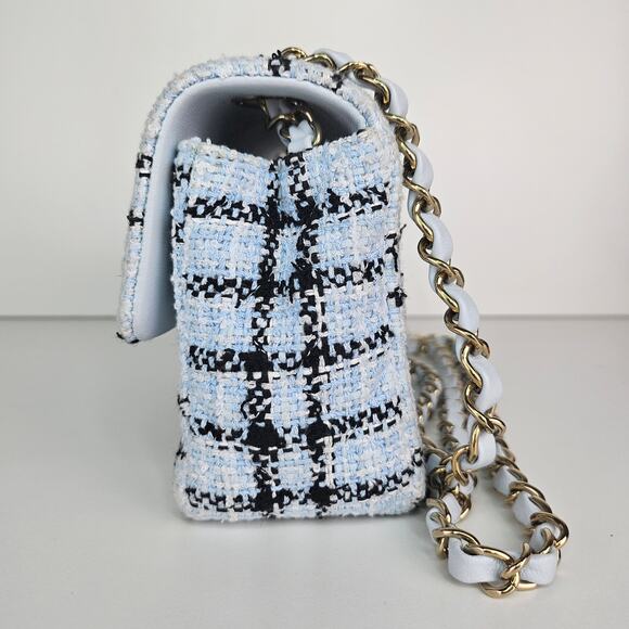 Chanel 25S Mini Classic Flap Mixed Fibers Blue Tweed Crossbody - Picture 5 of 15